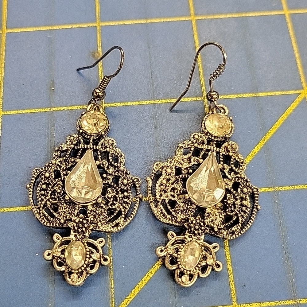 Diamond Faux Filigree 1.5" Earrings